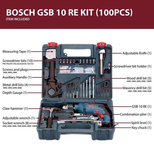 BOSCH GSB 10 RE Impact Drill Kit (100Pcs)