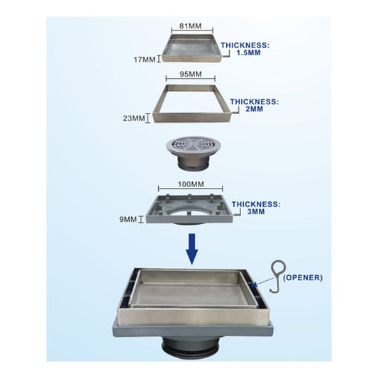 SHOWY S/S Tile-Insert Square Floor Drain C/W Mosquito (100 x 100 x 2MM)